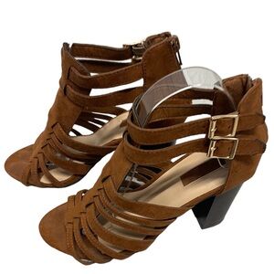 Sexy Brown Suede Cage Open Toe Bootie Sandal Heel Sz 7 (Runs Large)